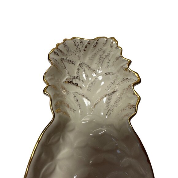 Lenox Pineapple Candy Dish 6.9" Ceramic Cream Gold Accents - Picture 6 of 11